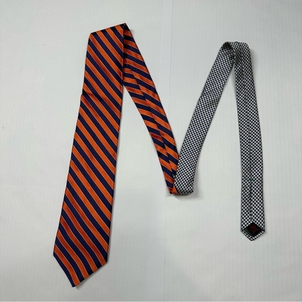 TOMMY HILFIGER Orange and Navy Blue Striped Tie